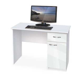 Γραφείο υπολογιστή, Buro 3 Λευκό γυαλιστερό, 110/59/75 εκ., Genomax