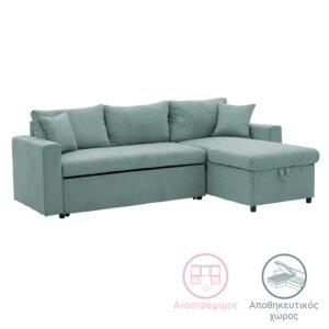 Γωνιακός καναπές-κρεβάτι αναστρέψιμος Lilian pakoworld ύφασμα πράσινο μέντας 225x148x81εκ (1 τεμάχια)