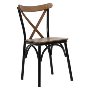 Καρέκλα Alora pakoworld ξύλο καρυδί-μαύρο πόδι (1 τεμάχια)