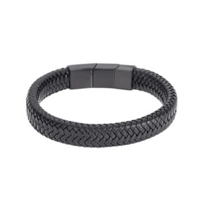 Βραχιόλι Senza Men's Stainless Steel - Black Leather Strap