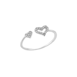 Δαχτυλίδι Senza ασήμι 925, βεράκι καρδιές με λευκά ζιργκόν
