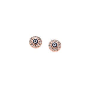 Σκουλαρίκια Senza ροζ επιχρυσωμένο ασήμι 925, μάτι στρογγυλό με ζιργκόν