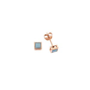 Σκουλαρίκια SENZA ροζ επιχρυσωμένο ασήμι 925, τετράγωνο με τυρκουάζ ζιργκόν