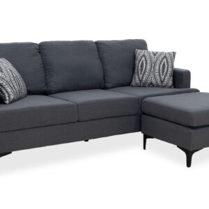 Γωνιακός καναπές με σκαμπό Slim pakoworld υφασμάτινος χρώμα ανθρακί με μαξιλάρια 185x140x70εκ (1 τεμάχια)
