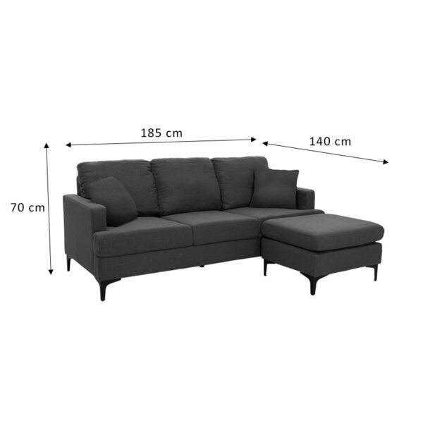 Γωνιακός καναπές με σκαμπό Slim pakoworld υφασμάτινος χρώμα καφέ με μαξιλάρια 185x140x70εκ (1 τεμάχια)