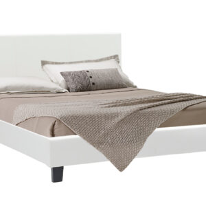 Κρεβάτι Nevil pakoworld διπλό 150x200 PU χρώμα λευκό ματ (1 τεμάχια)