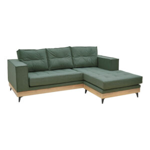 Γωνιακός καναπές αναστρέψιμος Mirabel pakoworld πράσινο ύφασμα-φυσικό ξύλο 250x184x100εκ (1 τεμάχια)