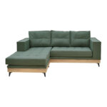 Γωνιακός καναπές αναστρέψιμος Mirabel pakoworld πράσινο ύφασμα-φυσικό ξύλο 250x184x100εκ (1 τεμάχια)