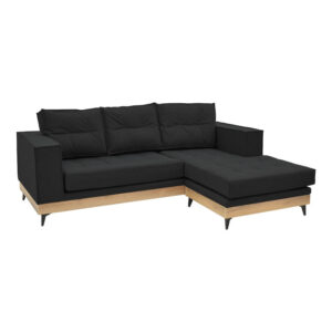 Γωνιακός καναπές αναστρέψιμος Mirabel pakoworld μαύρο ύφασμα-φυσικό ξύλο 250x184x100εκ (1 τεμάχια)