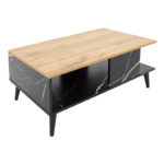 Τραπέζι σαλονιού Moses pakoworld χρώμα sonoma-μαύρο μαρμάρου 90x54x37.5εκ (1 τεμάχια)