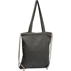 Τσάντα από ανακυκλωμένο βαμβάκι με μακρύ χερούλι και ιμάντες πλάτης μαύρη Υ42x37,5x3εκ.  τμχ.