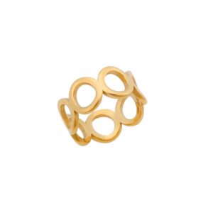 Δαχτυλίδι Senza Steel Gold Plated, φαρδύ με κύκλους