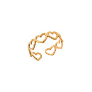 Δαχτυλίδι Senza Gold Plated Steel, με άνοιγμα και πολλές καρδιές