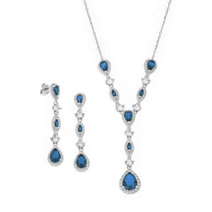 Σετ Γυναικείο Senza Μενταγιόν με Σκουλαρίκια από ασήμι 925, με μπλε πέτρες σε σχήμα δάκρυ