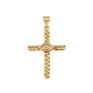 Μενταγιόν Senza από επιχρυσωμένο ασήμι 925, σταυρός με μάτι