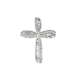 Μενταγιόν Senza από ασήμι 925, σταυρός με λευκά ζιργκόν