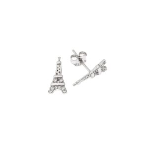 Σκουλαρίκια Senza ασήμι 925, πύργος του Eiffel με λευκά ζιργκόν