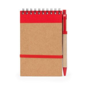 Σημειωματάριο σπιράλ Υ14,4x9,7εκ. κραφτ με κόκκινο και ασορτί στυλό 70 φυλλα 3 τμχ.