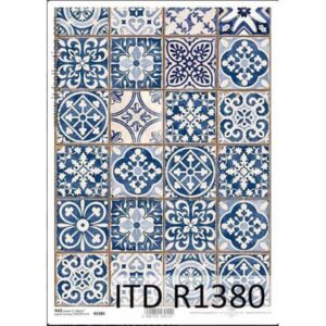 Ριζόχαρτο "Vintage-blue tiles" 21x29εκ.   (ITD-R1380) 3 τμχ.