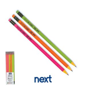 Next μολύβια flash hb με σβήστρα, 3 χρώματα 12 τμχ.