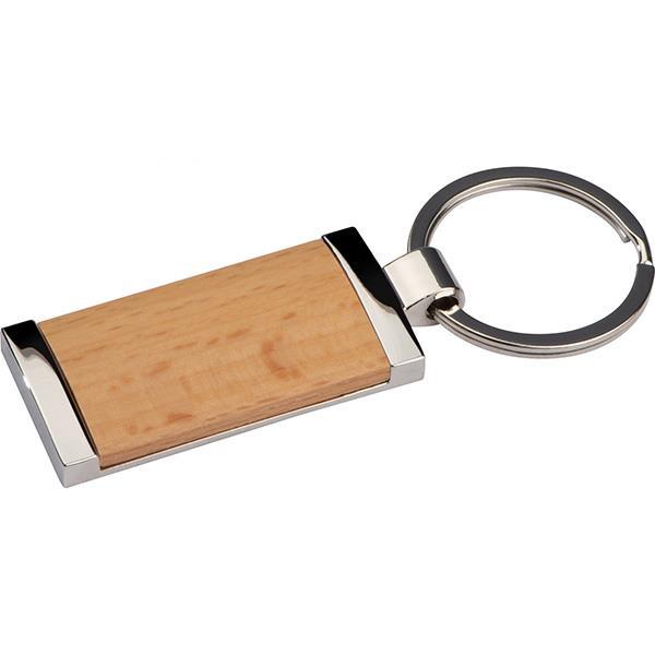 Μπρελόκ κλειδιών μεταλλικό με λεπτομέρεια ξύλου 8,4x2,4x0,5εκ.  τμχ.