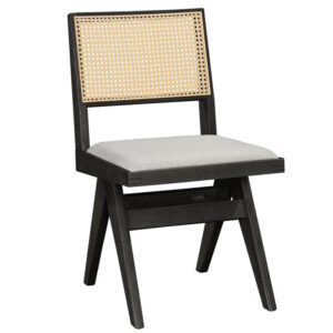 Καρέκλα Winslow pakoworld ξύλο rubberwood μαύρο-pvc rattan φυσικό-ύφασμα γκρι (2 τεμάχια)