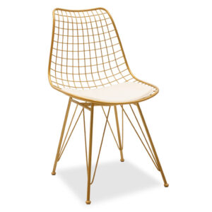 Καρέκλα Taj pakoworld μέταλλο χρυσό-μαξιλάρι PVC λευκό (1 τεμάχια)