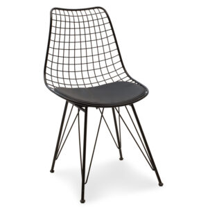 Καρέκλα Taj pakoworld μέταλλο μαύρο-μαξιλάρι PVC μαύρο (1 τεμάχια)