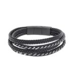 Βραχιόλι Senza Men's Steel Black Leather Strap with Cord