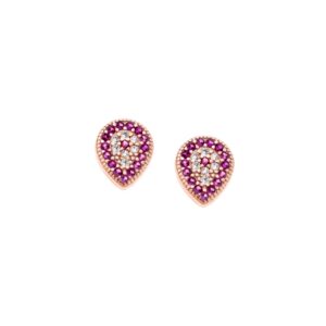 Σκουλαρίκια Senza ροζ επιχρυσωμένο ασήμι 925, μάτι σε σχήμα δάκρυ με λευκά και φούξια ζιργκόν