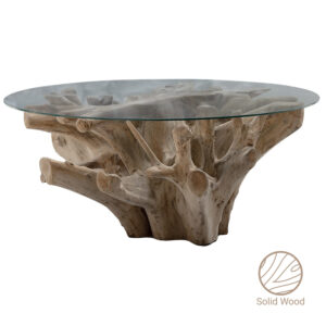 Τραπέζι σαλονιού Balance pakoworld γυαλί 6mm tempered-χειροποίητo teak ξύλο φυσικό 100x100x46εκ (1 τεμάχια)