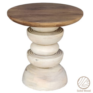 Τραπέζι σαλονιού Gerardo Inart white wash-φυσικό μασίφ ξύλο ακακίας Φ55x55εκ (1 τεμάχια)