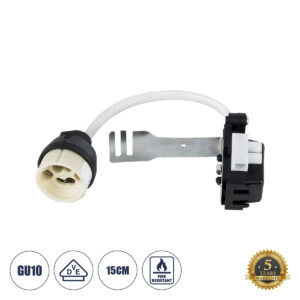 GloboStar® LAMPHOLDER 78950 Ντουί GU10 Πορσελάνης με 15cm VDE Καλώδιο - Anti-Fire Protection High Resistance Tube & Κυτίο Συνδεσμολογίας - ᐊVDEᐅ Certified - IP20 - Φ3.5 x Μ15cm - 5 Χρόνια Εγγύηση