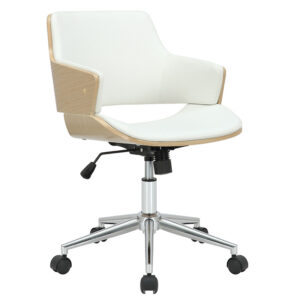 Καρέκλα γραφείου εργασίας Fern pakoworld PU λευκό ξύλο φυσικό (1 τεμάχια)