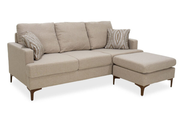 Γωνιακός καναπές με σκαμπό Slim pakoworld υφασμάτινος χρώμα μπεζ με μαξιλάρια 185x140x70εκ (1 τεμάχια)