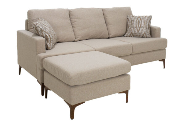 Γωνιακός καναπές με σκαμπό Slim pakoworld υφασμάτινος χρώμα μπεζ με μαξιλάρια 185x140x70εκ (1 τεμάχια)