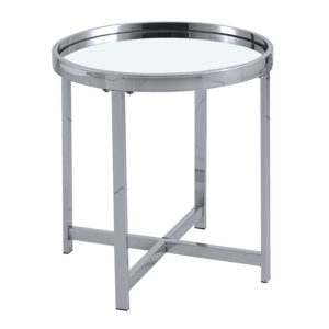 Βοηθητικό τραπέζι σαλονιού Tristan pakoworld μέταλλο ασημί-γυαλί Φ55x55εκ (1 τεμάχια)