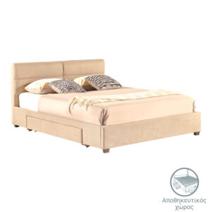 Κρεβάτι διπλό Anay pakoworld με συρτάρι ύφασμα σομόν 160x200εκ (1 τεμάχια)