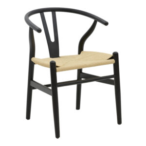 Καρέκλα Wishbone pakoworld μαύρο rubberwood-έδρα φυσικό σχοινί 53x55x76εκ (1 τεμάχια)