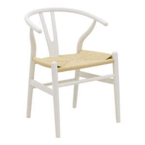 Καρέκλα Wishbone pakoworld λευκό rubberwood-έδρα φυσικό σχοινί 53x55x76εκ (1 τεμάχια)