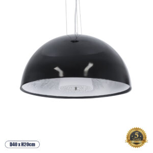 GloboStar® SERENIA BLACK 01151 Μοντέρνο Κρεμαστό Φωτιστικό Οροφής Μονόφωτο 1 x E27 AC220-240V - Φ40 x Υ20cm - Μαύρο Γύψινο Καμπάνα - 5 Χρόνια Εγγύηση