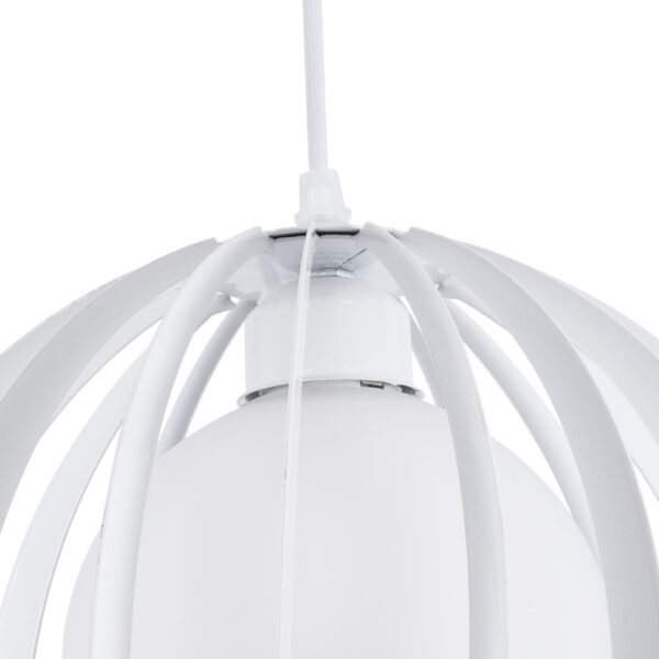 GloboStar® STEPHEN 01225 Μοντέρνο Κρεμαστό Φωτιστικό Οροφής Μονόφωτο 1 x E27 AC220-240V IP20 - Φ26 x Υ21cm - Λευκό Μεταλλικό Πλέγμα με Λευκό Γυαλί - 5 Χρόνια Εγγύηση