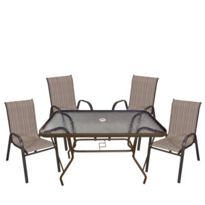 Σετ Τραπεζαρία Κήπου ArteLibre SEREFINA Καφέ Μέταλλο/Textilene/Γυαλί Με 4 Καρέκλες 14990473