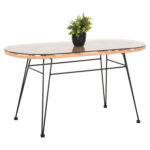 ΤΡΑΠΕΖΙ ΟΒΑΛ ΧΑΜΗΛΟ ALLEGRA HM5695.11 ΜΠΕΖ WICKER-ΜΑΥΡΟ ΜΕΤΑΛΛΟ 100x45x51,5Υεκ. (1 Τεμμάχια)